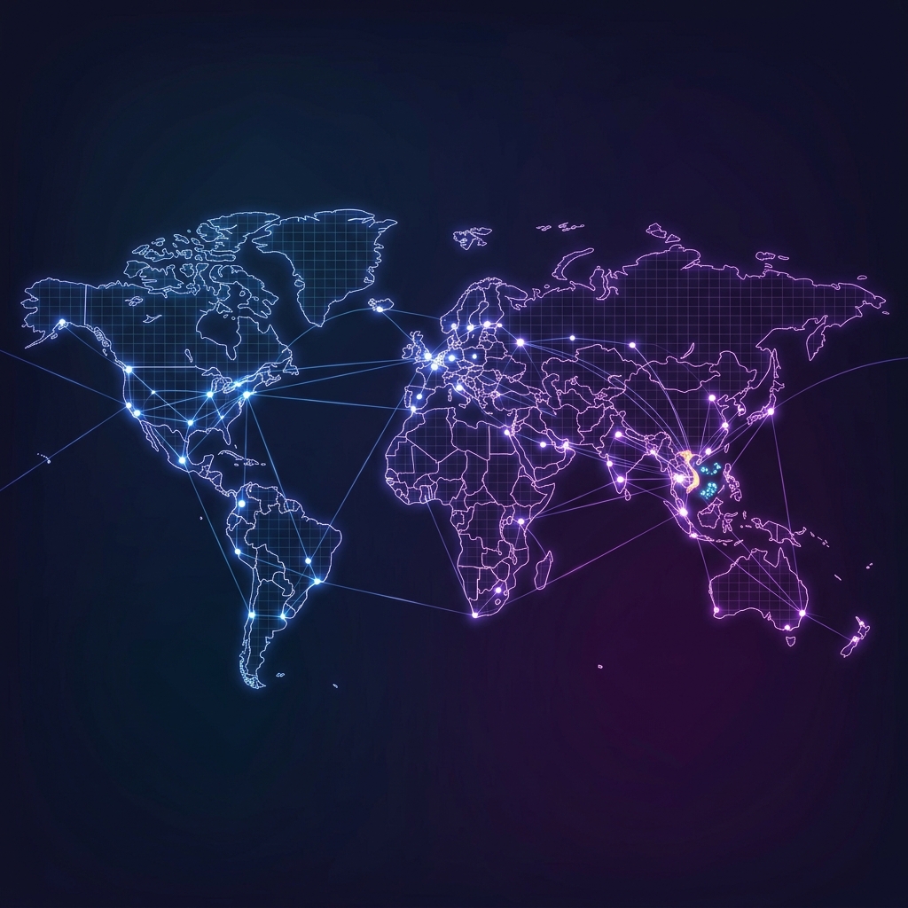 Boring AI Studio global reach map showing connections across continents